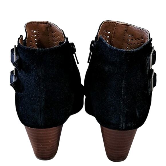 Vionic Women's Chryssa Open Toe Suede Heeled Ankle Booties Boots 6 Black Zip - Picture 4 of 9